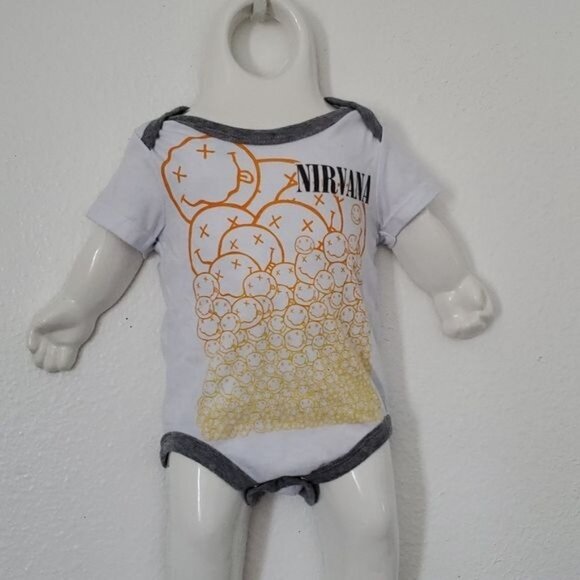 0-3 Months Nirvana Band Baby ONE PIECE T Shirt Tee One Piece Tops Gray White - Picture 3 of 11